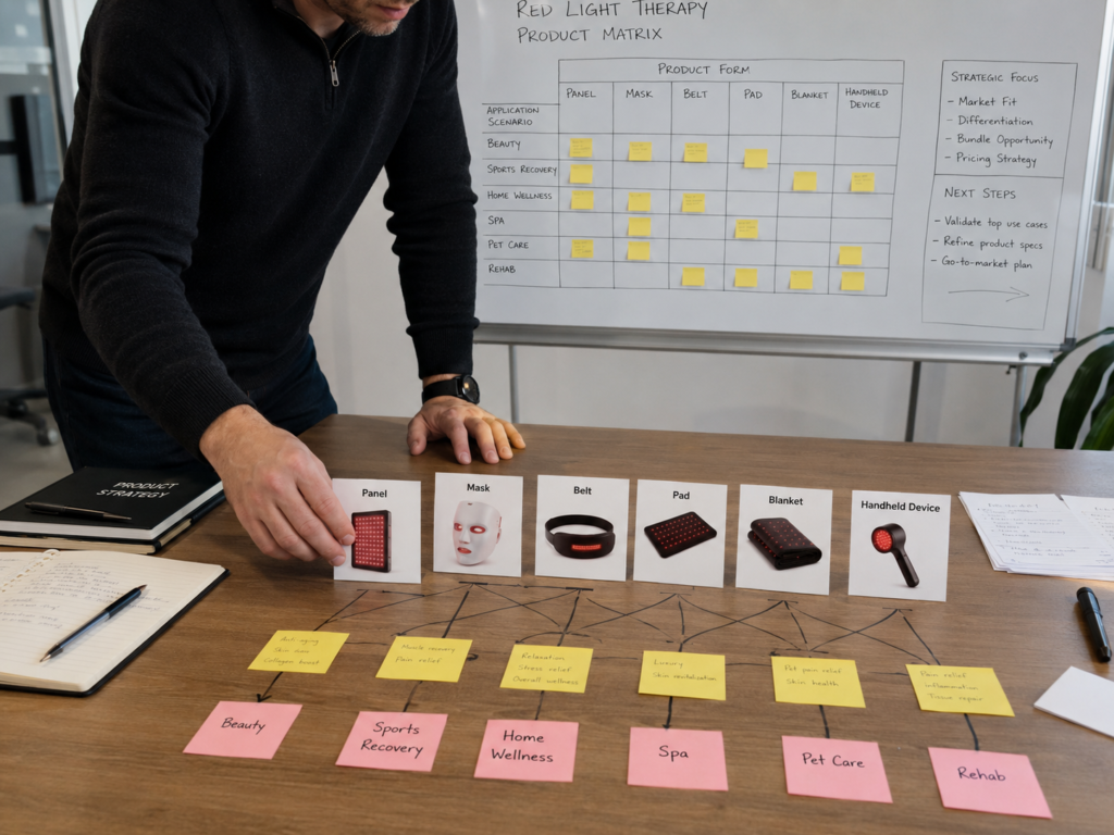 Red light therapy product portfolio planning with product forms and application scenarios