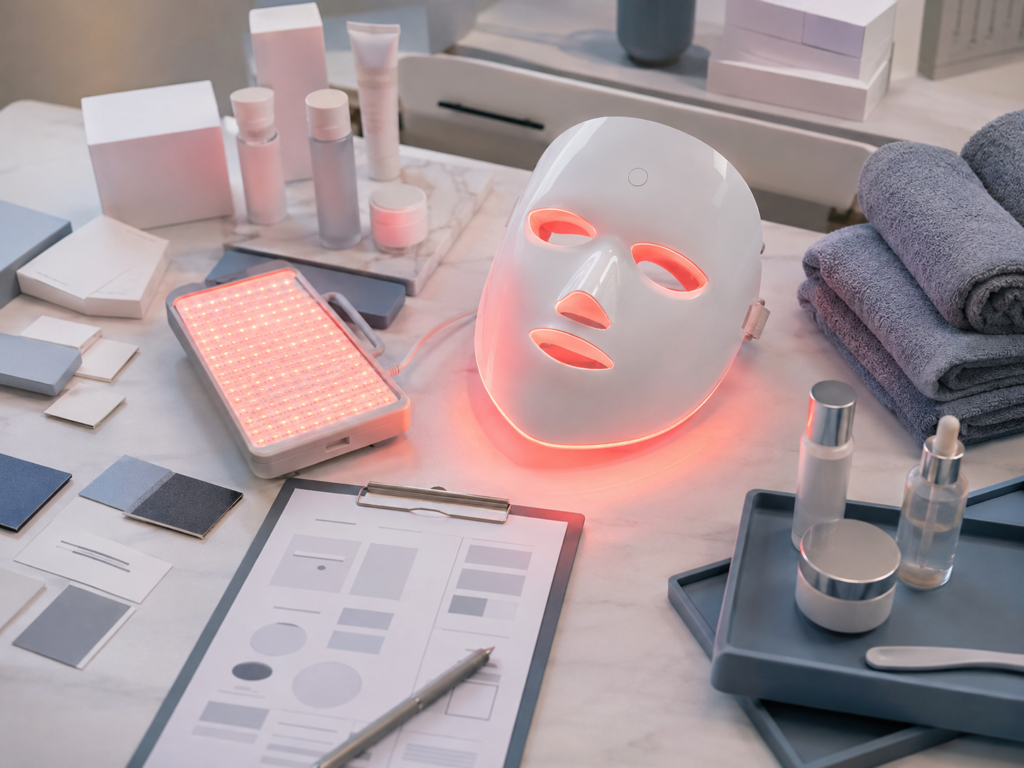 Private label red light therapy product development setup for beauty brands