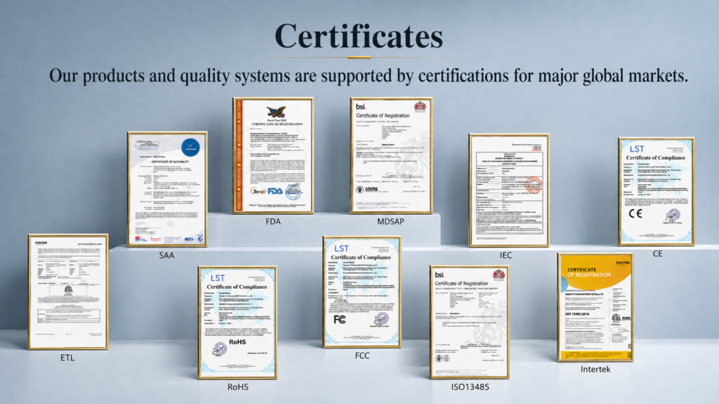Redvance product certificates and compliance documents for red light therapy devices