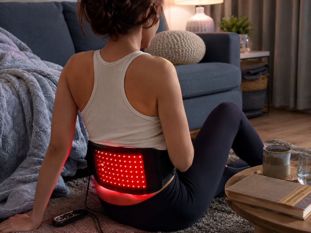 Portable red light therapy device used for targeted home wellness routines