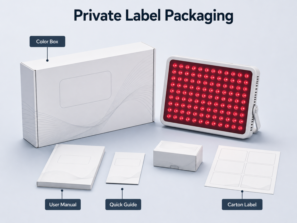Packaging customization for red light therapy OEM and private label products