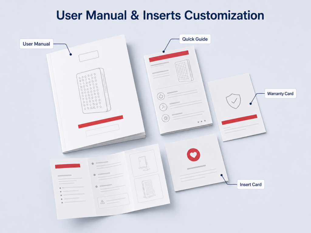 User manual and insert card customization for red light therapy private label products